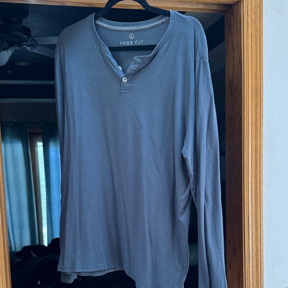 Free Fly Apparel Men's Long Sleeve Blue Henley